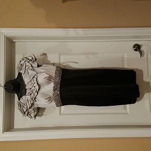 NWT - Chetta B Evening Knee Length Dress in Satin Grey and Black in size 10